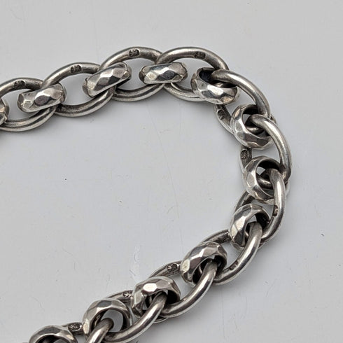 Circa 1900 British antique sterling silver Albert chain, 80g, with sterling silver Vesta case