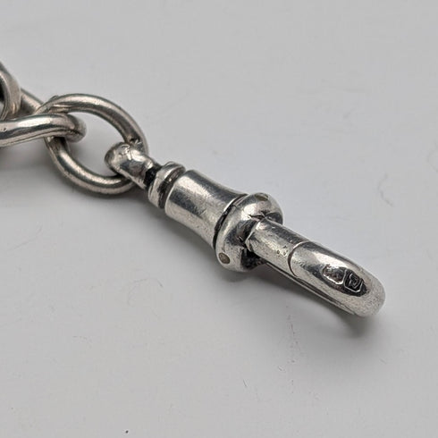 Circa 1900 British antique sterling silver Albert chain, 80g, with sterling silver Vesta case