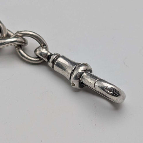 Circa 1900 British antique sterling silver Albert chain, 80g, with sterling silver Vesta case