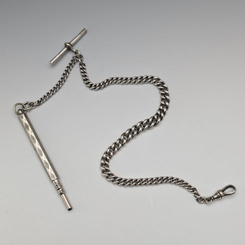 Circa 1900 British antique sterling silver Albert chain, 38g, with push-type pencil