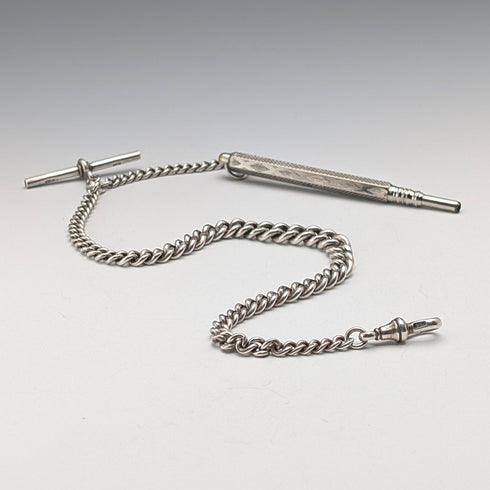 Circa 1900 British antique sterling silver Albert chain, 38g, with push-type pencil