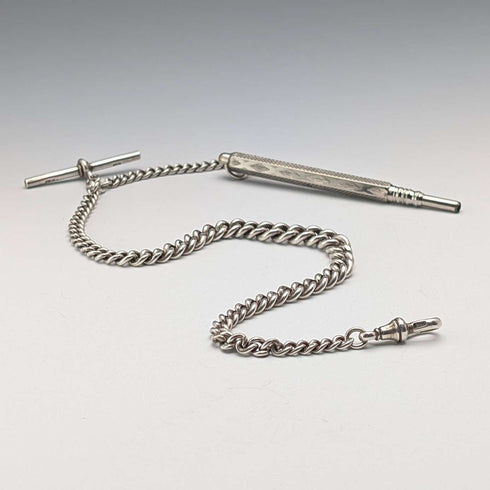 Circa 1900 British antique sterling silver Albert chain, 38g, with push-type pencil