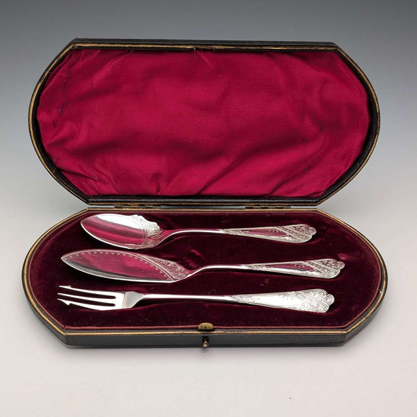 英國古董鍍銀甜點餐具 Trio Barker Brothers 帶盒