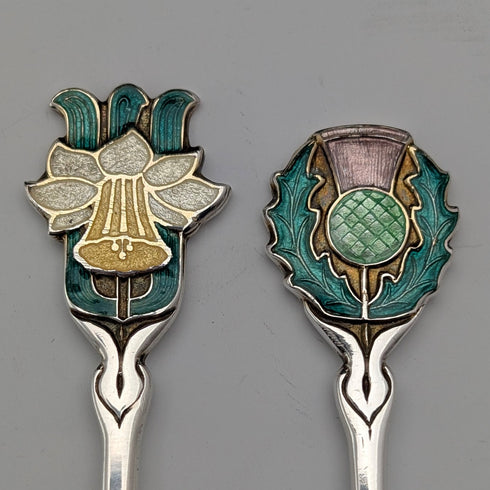 1967 British Vintage Enamel Decorated Sterling Silver Coffee Spoons x 4, Total 48g, Turner & Simpson, Case Included