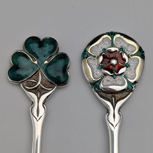 1967 British Vintage Enamel Decorated Sterling Silver Coffee Spoons x 4, Total 48g, Turner & Simpson, Case Included