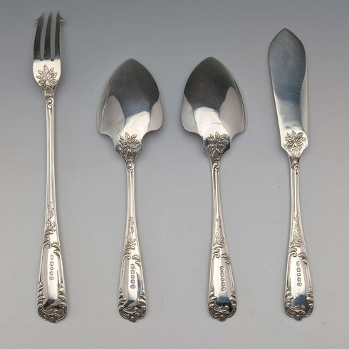 Antique British silver plate dessert set, Mappin & Webb, in case