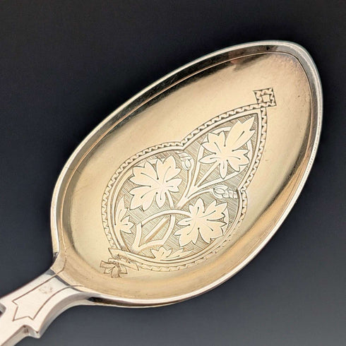 12 antique British silver plate dessert spoons from around 1850, Jehoiada Alsop Rhodes, in case