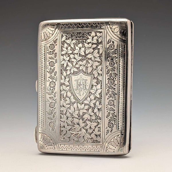 1889 British antique sterling silver double door card case, 73g, Minshull & Latimer