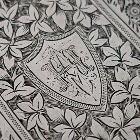 1889 British antique sterling silver double door card case, 73g, Minshull & Latimer