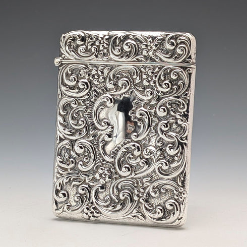 1902年 英国アンティーク 純銀製 浮彫装飾 カードケース 52g Henry Matthews