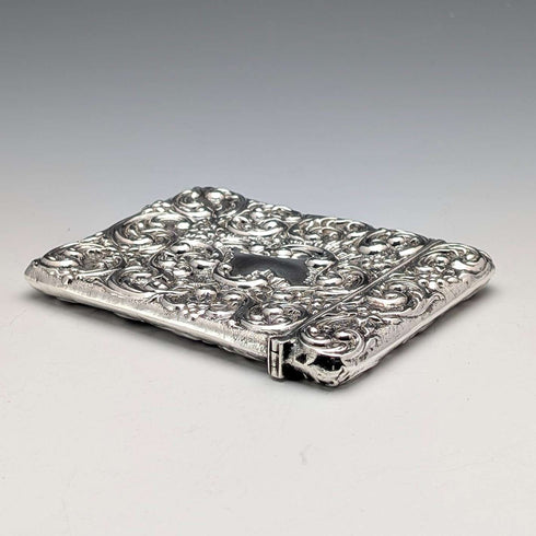 1902 British antique sterling silver embossed card case, 52g, Henry Matthews