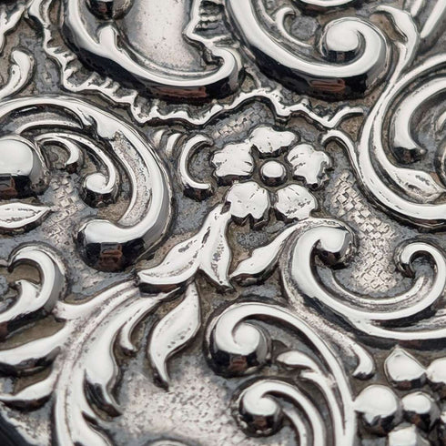 1902 British antique sterling silver embossed card case, 52g, Henry Matthews