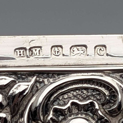1902 British antique sterling silver embossed card case, 52g, Henry Matthews