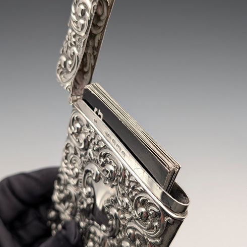 1902年 英国アンティーク 純銀製 浮彫装飾 カードケース 52g Henry Matthews