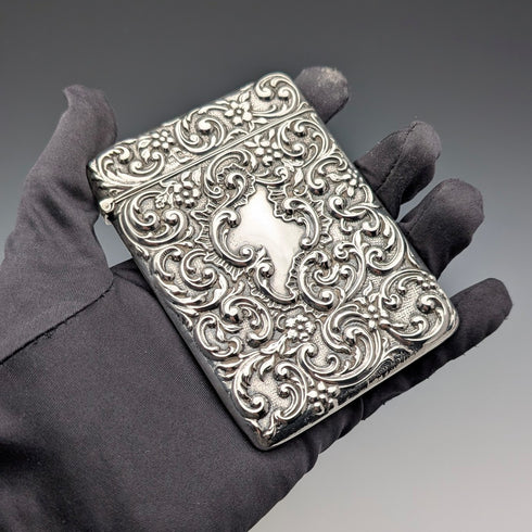 1902年 英国アンティーク 純銀製 浮彫装飾 カードケース 52g Henry Matthews