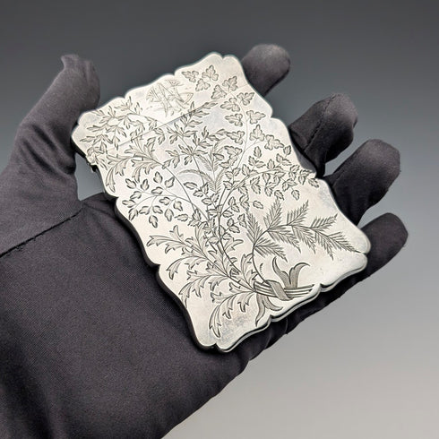 1899 British antique sterling silver card case 64g Robert Thornton