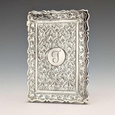 1884 British antique sterling silver card case 56g George Unite