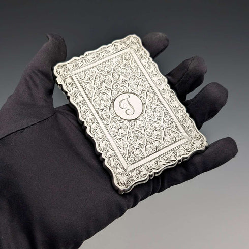1884 British antique sterling silver card case 56g George Unite