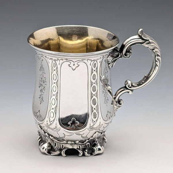 1864 British antique sterling silver mug 131g Edward & John Barnard
