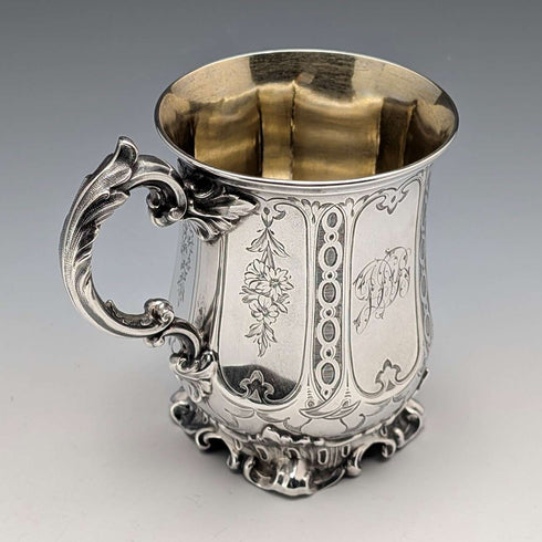 1864 British antique sterling silver mug 131g Edward & John Barnard