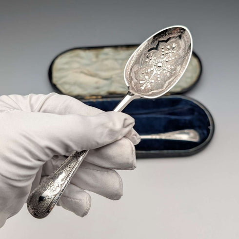 Mid-19th Century British Antique Silver Plated Christening Cutlery Pair in Case by Thomas Wilkinson