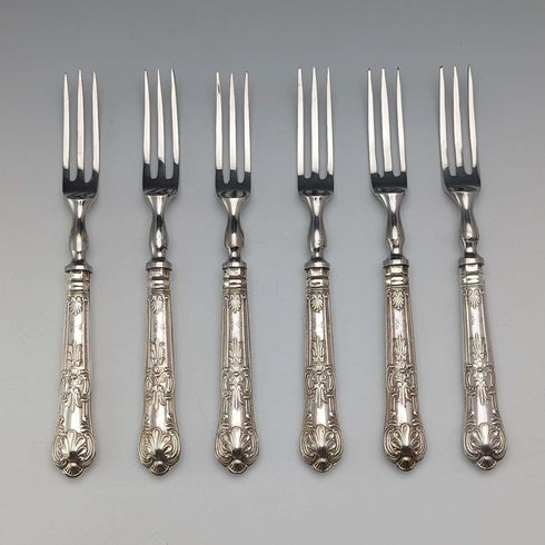 1973 British Vintage Sterling Silver Handle Dessert Fork x6 Harrison Brothers Case Included