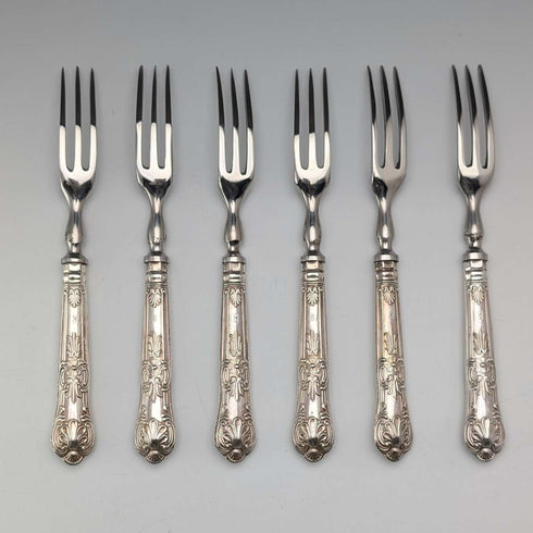 1973 British Vintage Sterling Silver Handle Dessert Fork x6 Harrison Brothers Case Included