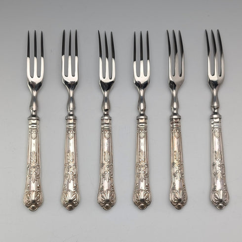 1973年 英国ヴィンテージ 純銀ハンドル デザートフォークx6 Harrison Brothers ケース入