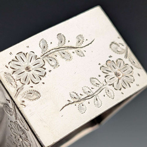 Circa 1900 British antique silver plate napkin rings, set of 5 in case
