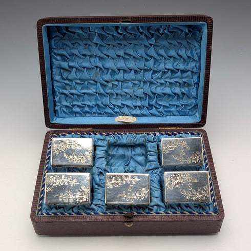 1900年頃 英国アンティーク シルバープレート製 ナプキンリング 5個セット ケース入