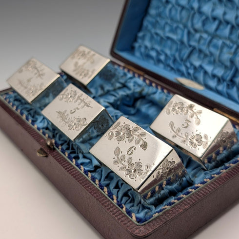 1900年頃 英国アンティーク シルバープレート製 ナプキンリング 5個セット ケース入