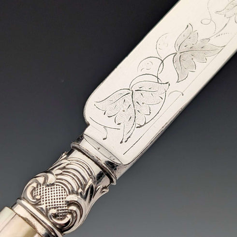 1875年頃 英国アンティーク 白蝶貝ハンドル デザートカトラリー6ペア 木箱入