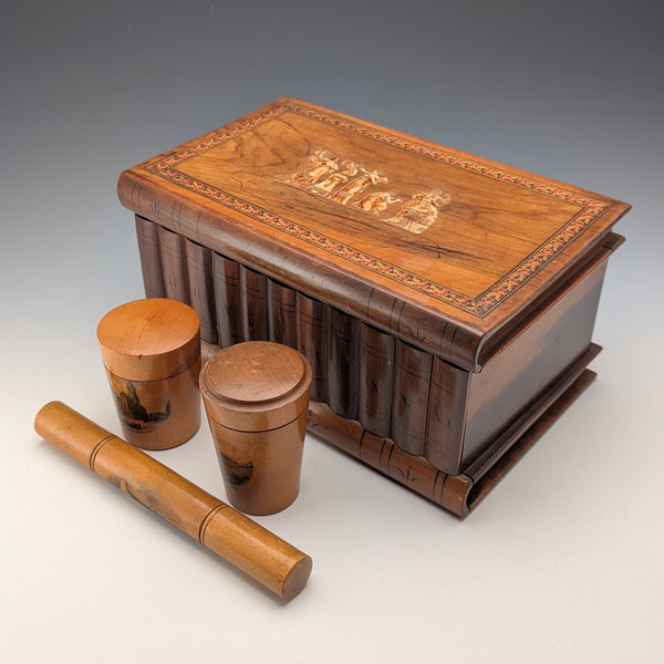 英國古董書形木盒和 Mauklin 物品 3 件套