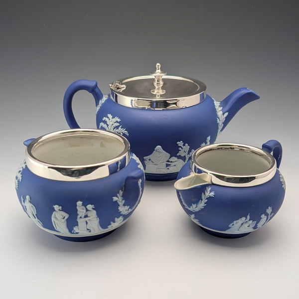 British antique Wedgwood tea set, Jasperware, Royal Blue