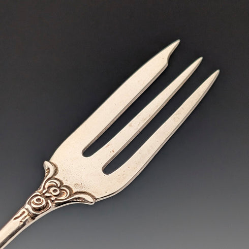 German vintage 835 silver dessert fork pair with rose engraving by August Betz