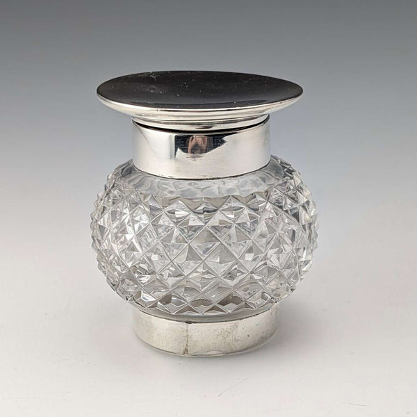 1905 British antique pure silver lid and cut glass inkwell Colen Hewer Cheshire