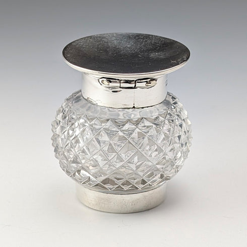1905 British antique pure silver lid and cut glass inkwell Colen Hewer Cheshire