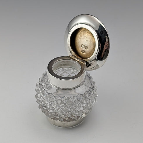 1905 British antique pure silver lid and cut glass inkwell Colen Hewer Cheshire