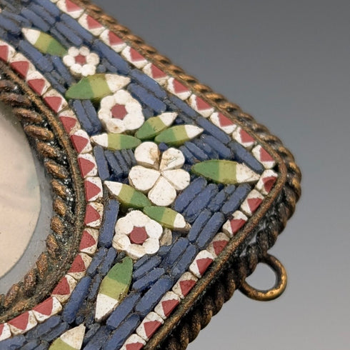 Antique Micro Mosaic Decorated Brass Small Photo Frame, Photo Frame/Portrait