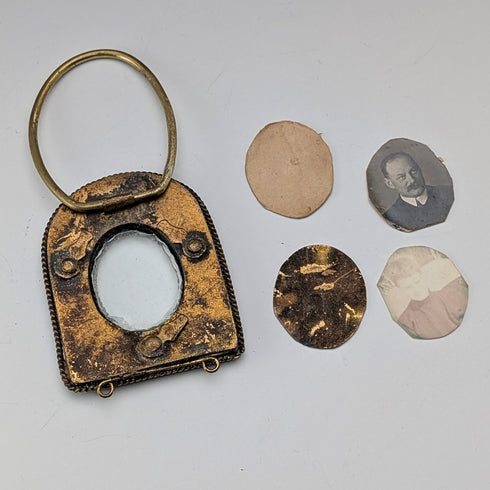 Antique Micro Mosaic Decorated Brass Small Photo Frame, Photo Frame/Portrait