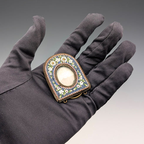 Antique Micro Mosaic Decorated Brass Small Photo Frame, Photo Frame/Portrait