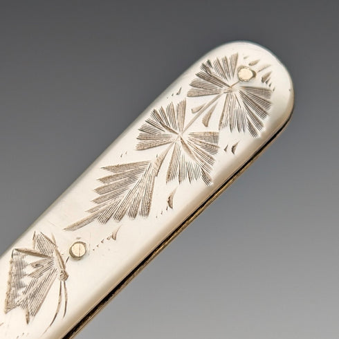 1903 British antique white mother-of-pearl handle, pure silver button hook, Villiers & Jackson