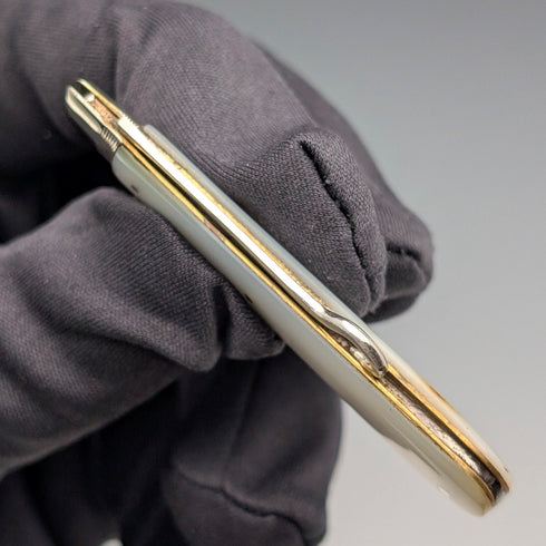 1905 British antique white mother-of-pearl handle pure silver button hook Francis Howard