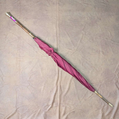 Vintage British ladies umbrella with gold-plated enamel handle, purple, 86cm
