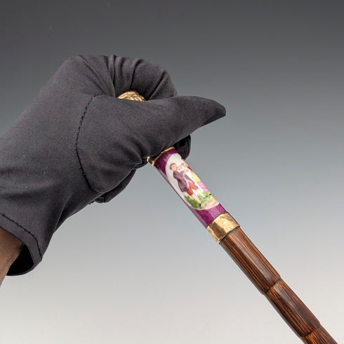 英国ヴィンテージ レディース用アンブレラ 金張りエナメル装飾ハンドル パープル 86cm