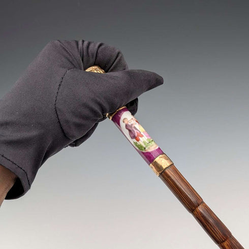 Vintage British ladies umbrella with gold-plated enamel handle, purple, 86cm