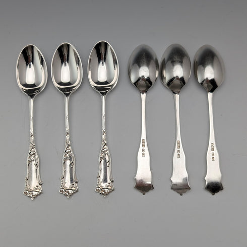 1912年 英国アンティーク 純銀製ティースプーン6本&シュガートングセット 計108g ケース入 Joseph Rodgers&Sons