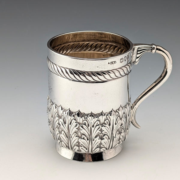 1894 British antique sterling silver mug 141g Josiah Williams & Co.