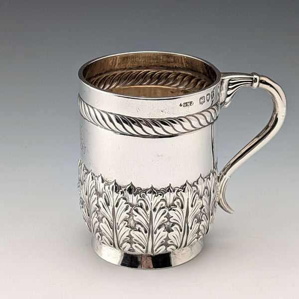 1894 British antique sterling silver mug 141g Josiah Williams & Co.