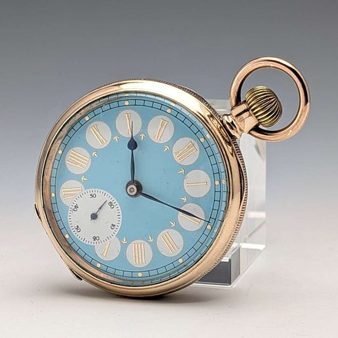 Vintage Fancy Dial Pocket Watch Gold Filled Denison Case In Good Working Condition